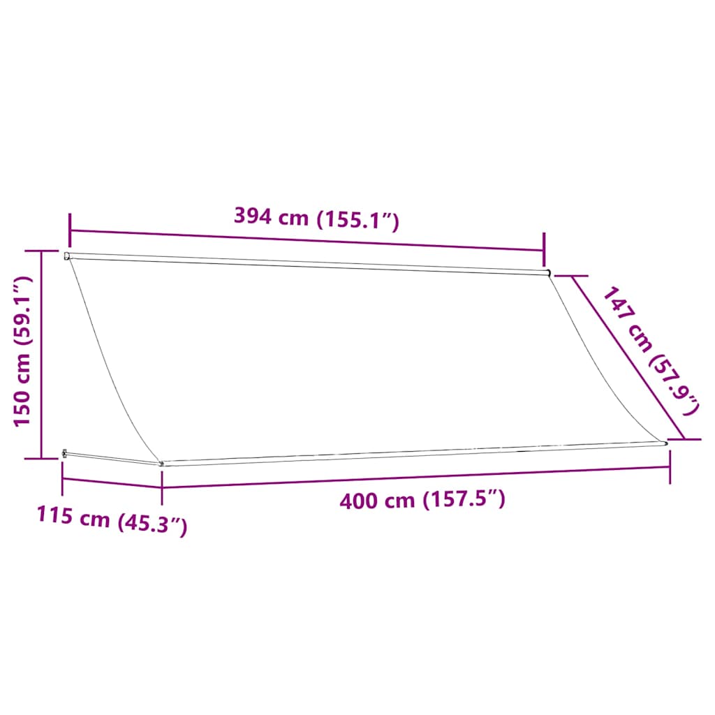 feltekerhető kék és fehér napellenző 400 x 150 cm