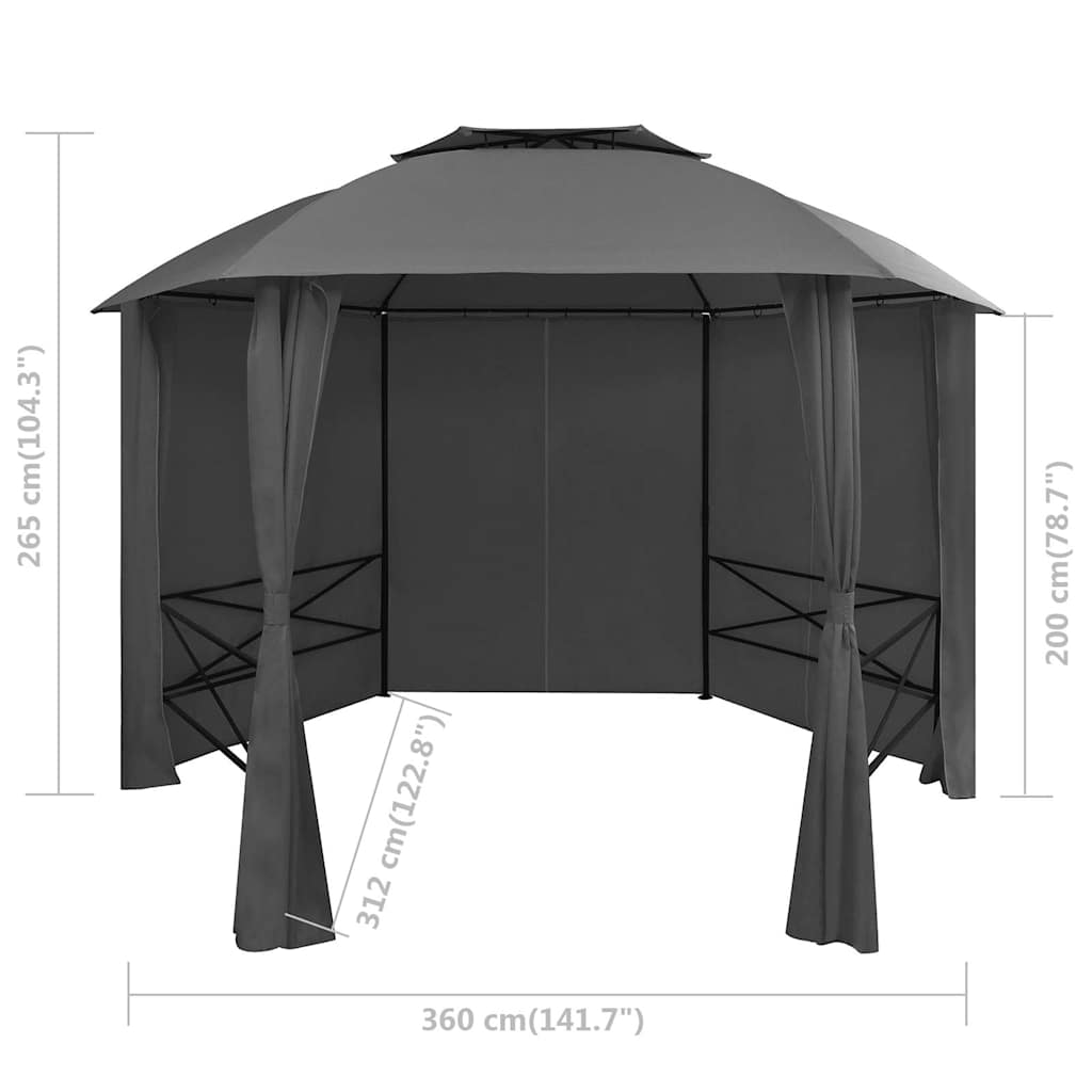 hatszögű kerti pavilon függönnyel 360 x 265 cm