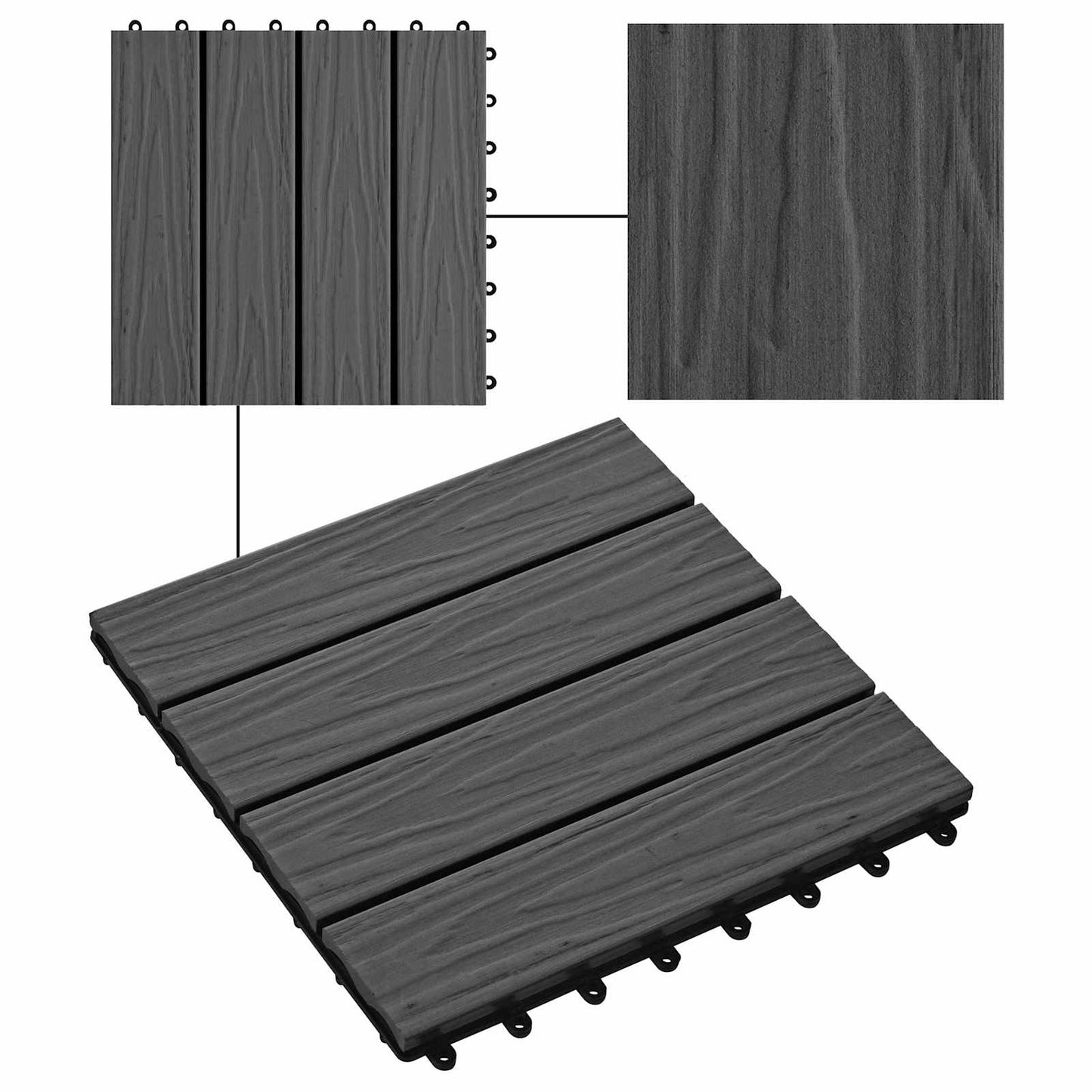 Faszegély járólap 3D Design 11 pcs Fekete 30 x 30 cm WPC