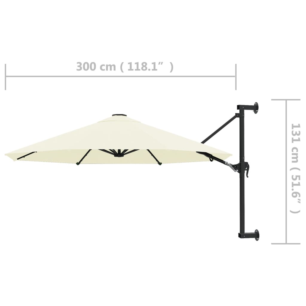 homokszínű falra szerelhető napernyő fémrúddal 300 cm
