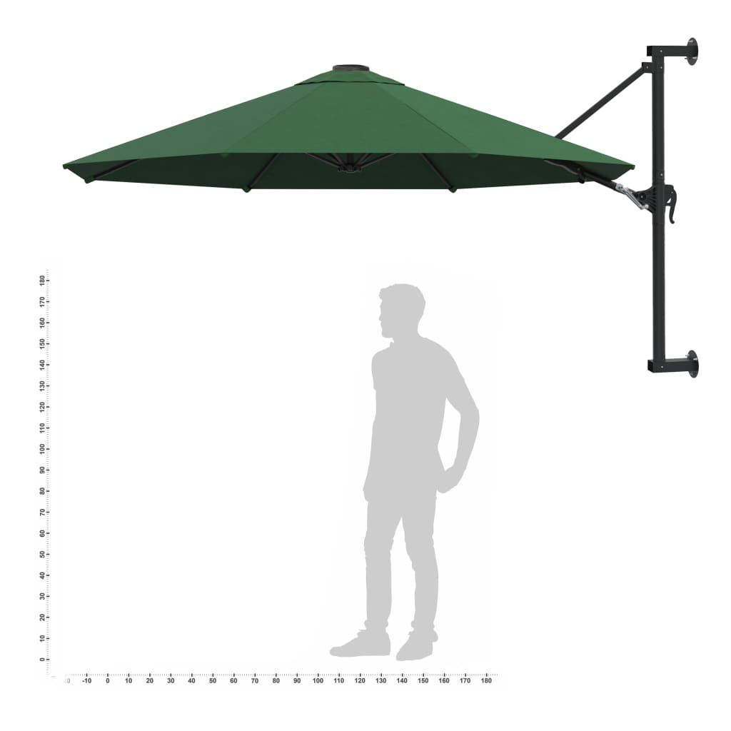 zöld falra szerelhető napernyő fémrúddal 300 cm