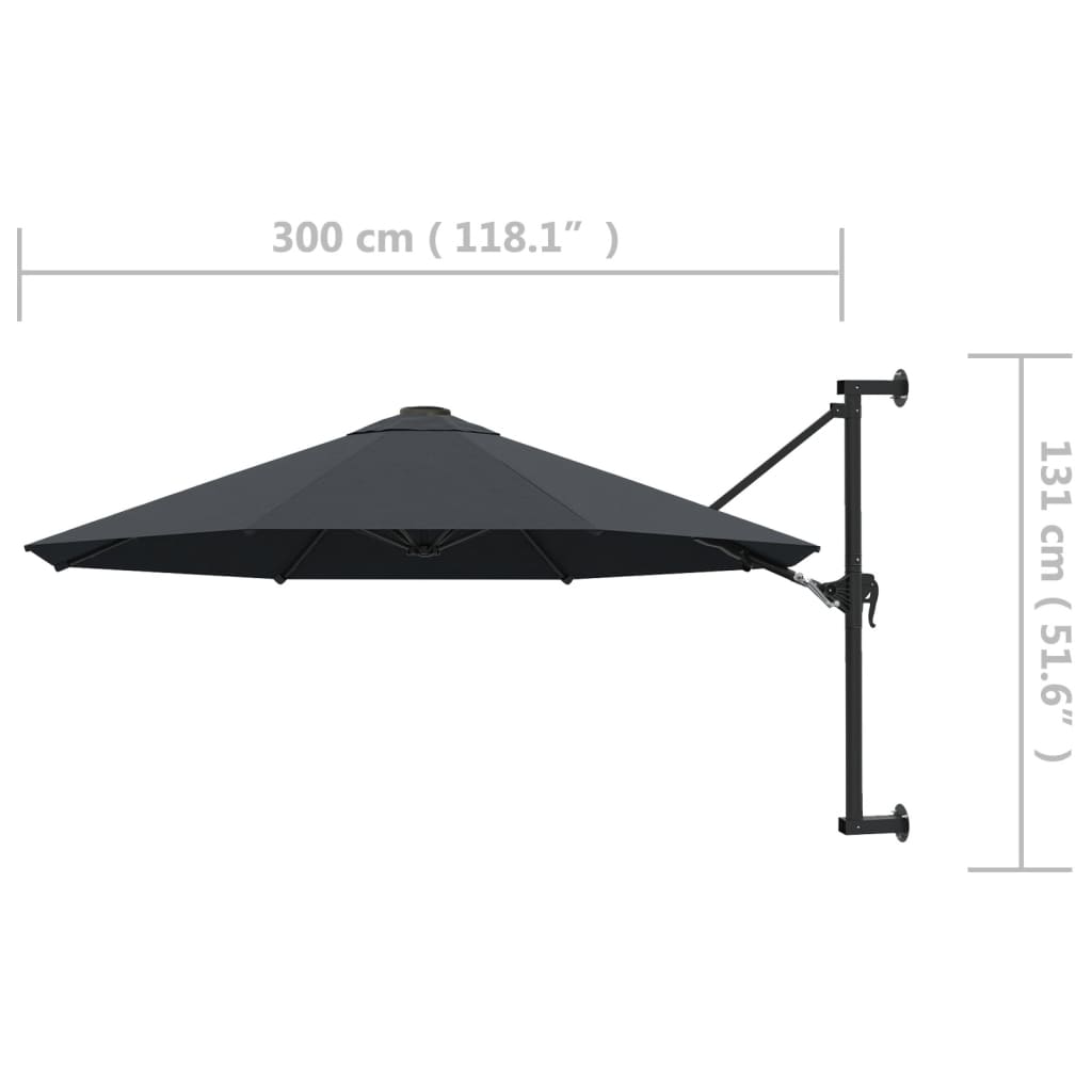 antracitszürke falra szerelhető napernyő fémrúddal 300 cm