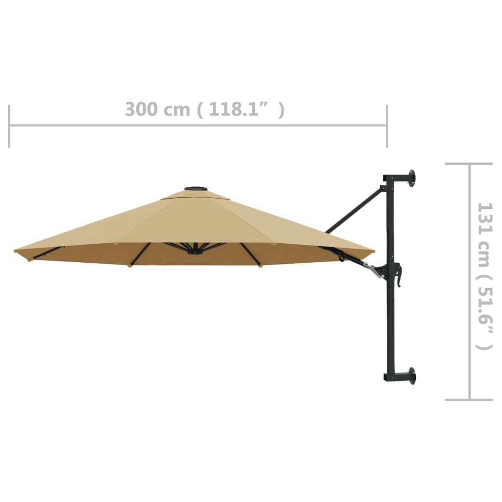 tópszínű falra szerelhető napernyő fémrúddal 300 cm