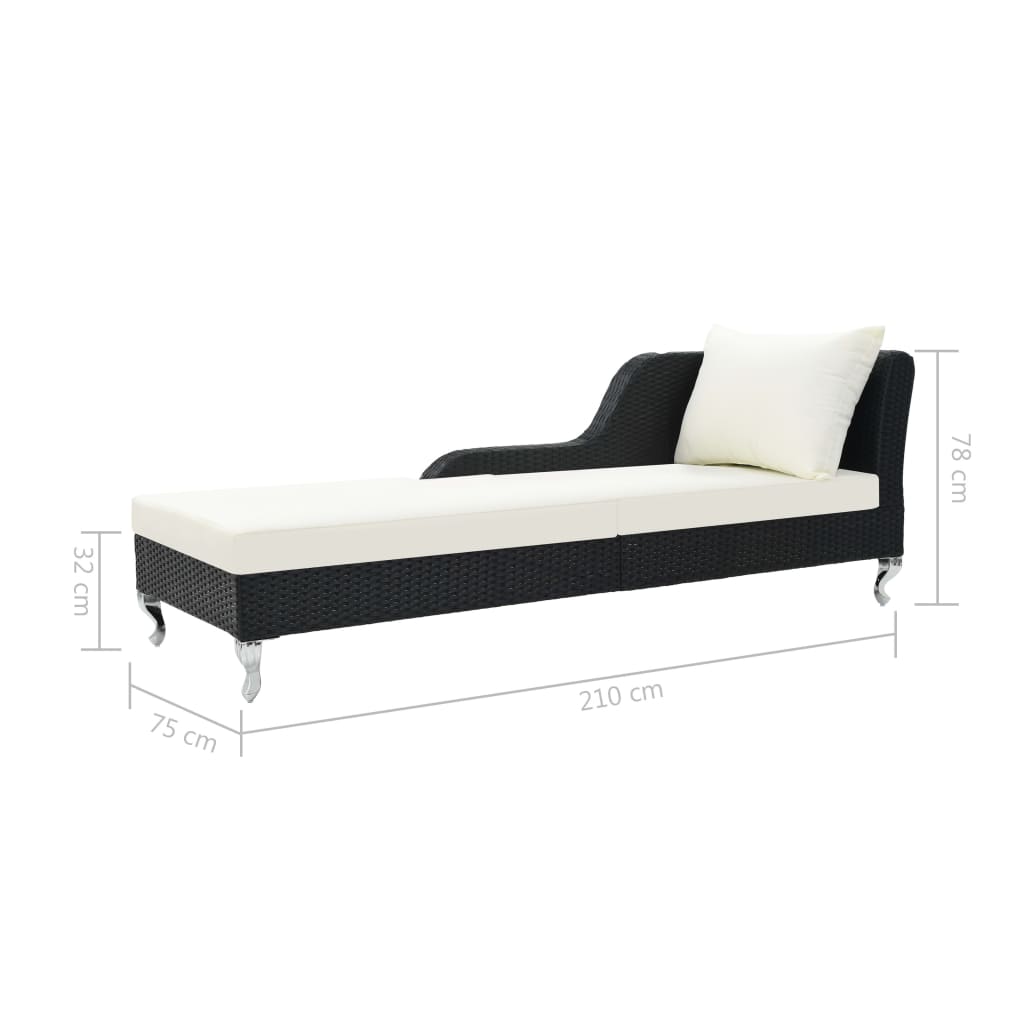 fekete polyrattan napozóágy párnával