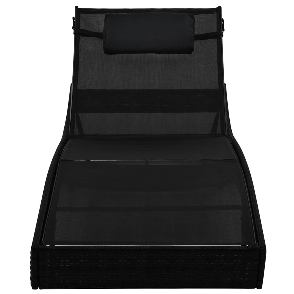fekete polyrattan napozóágy párnával