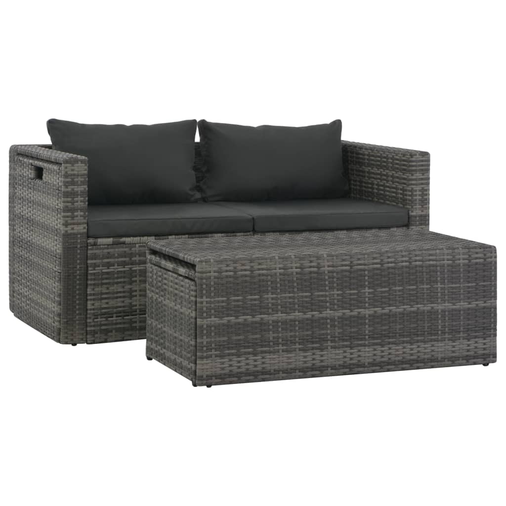 6-részes szürke polyrattan kerti bútorszett párnákkal