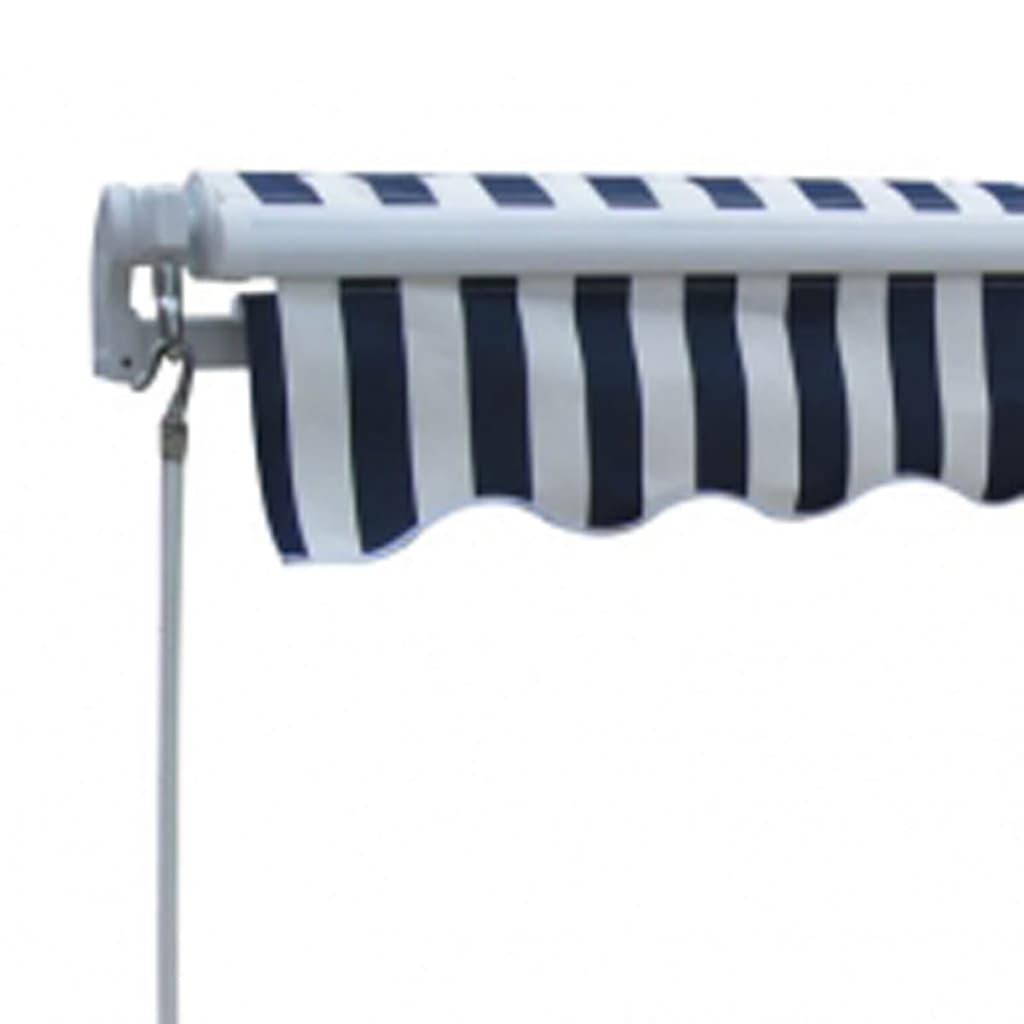 kézi működtetésű összecsukható napellenző, kék-fehér, 300 cm