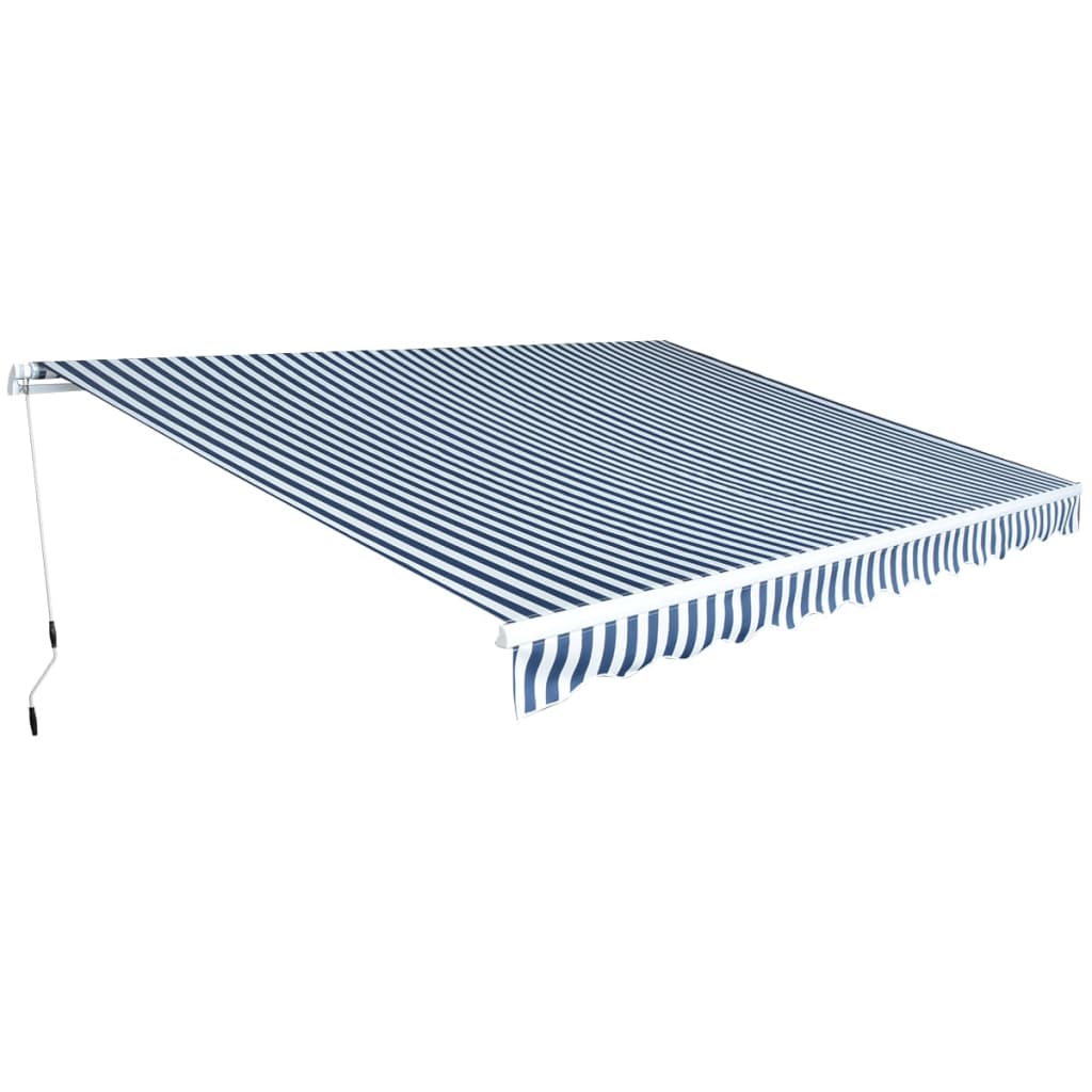 kézi működtetésű összecsukható napellenző, kék-fehér, 450 cm