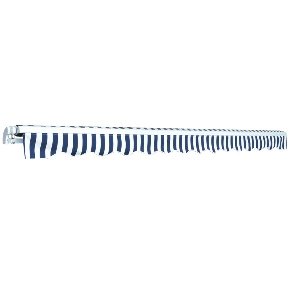 kézi működtetésű összecsukható napellenző, kék-fehér, 450 cm