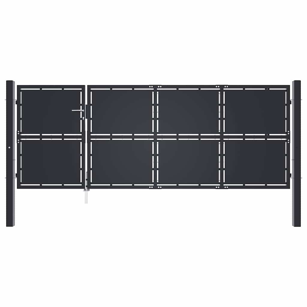 antracit színű acél kerti kapu 350 x 125 cm