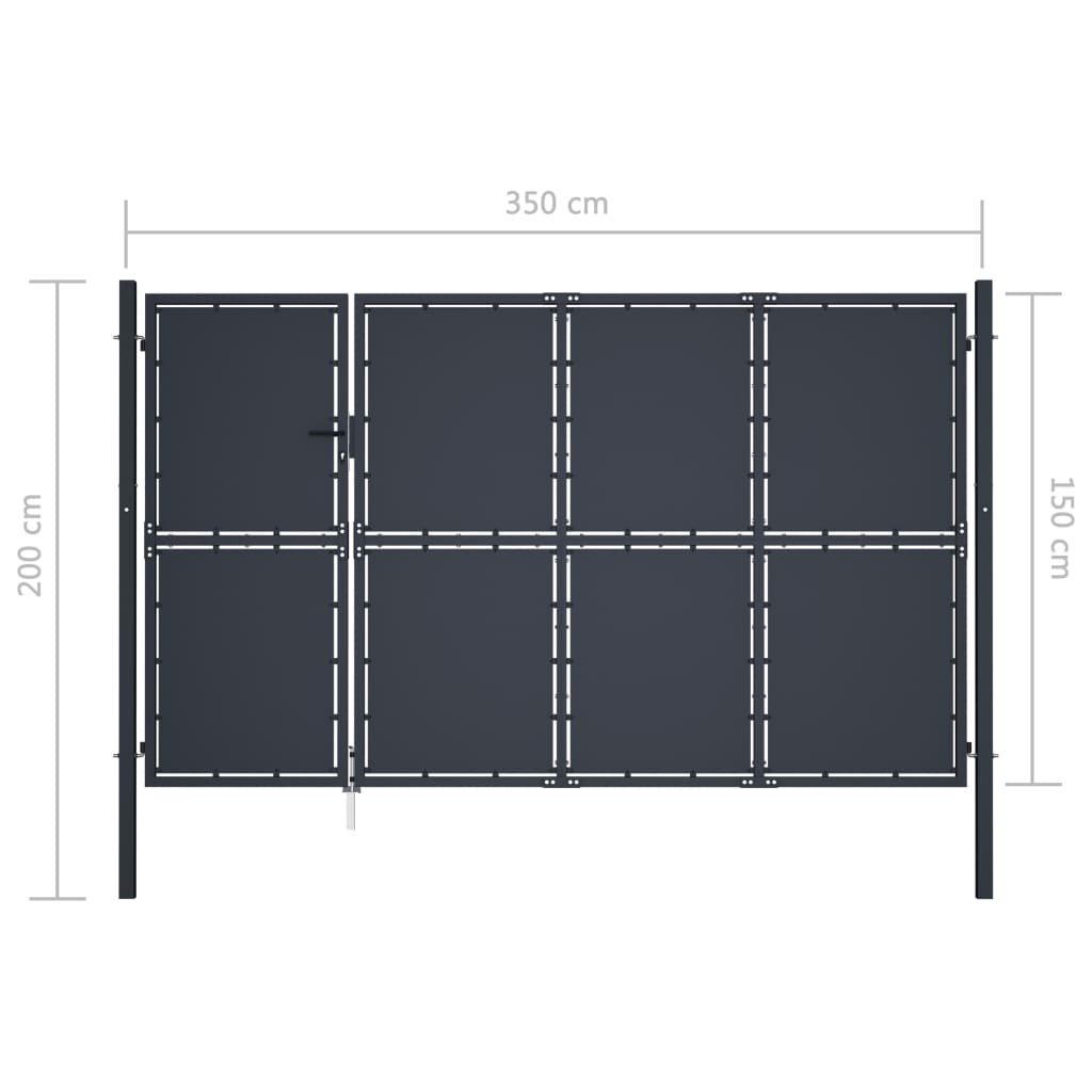 antracit színű acél kerti kapu 350 x 150 cm