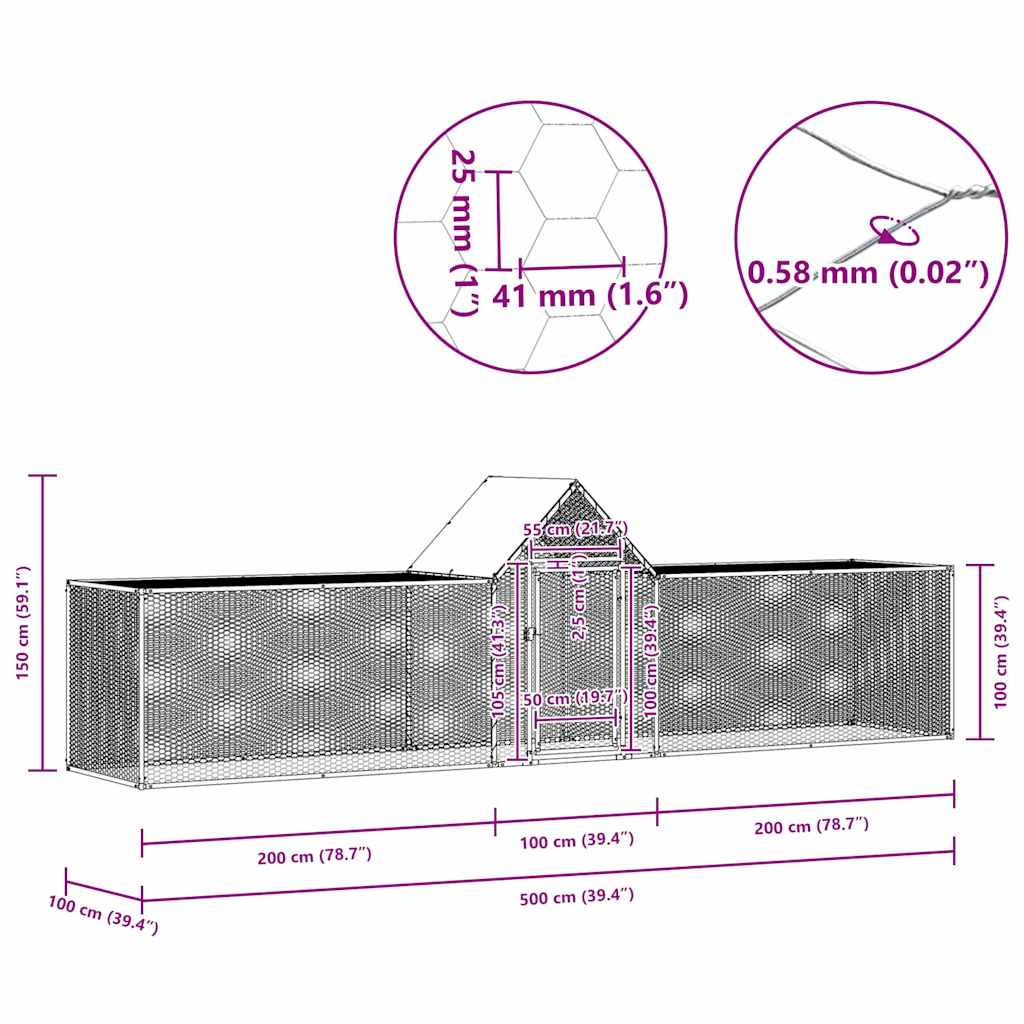 horganyzott acél tyúkól 5 x 1 x 1,5 m