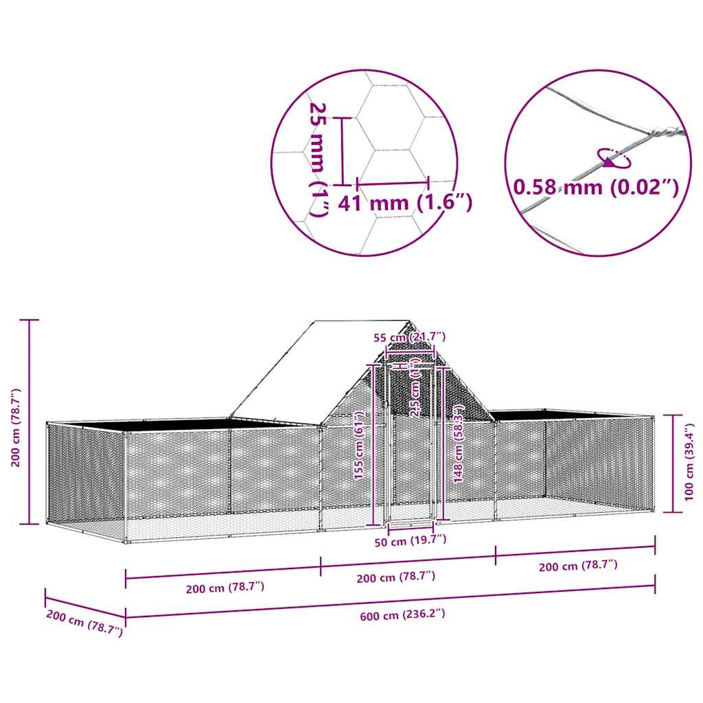 horganyzott acél tyúkól 6 x 2 x 2 m