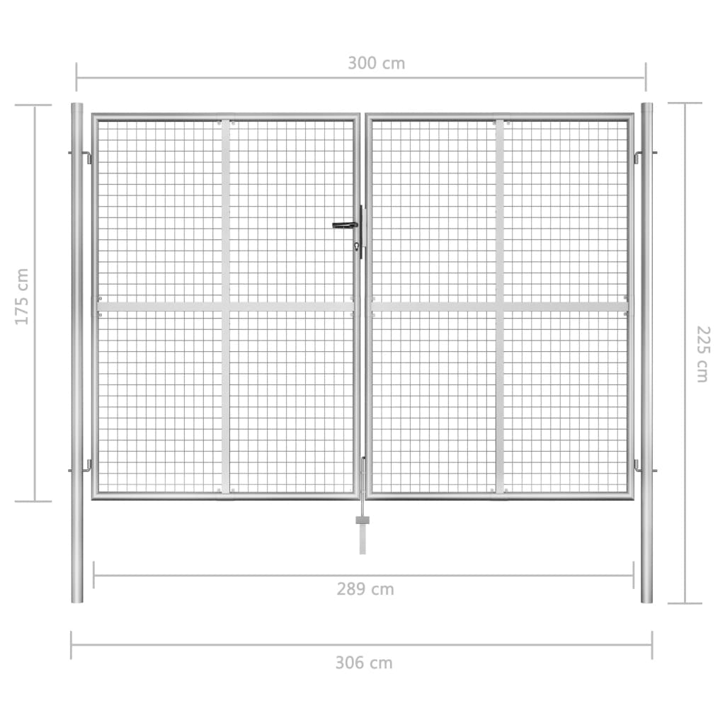 ezüst színű horganyzott acél kerti kapu 300 x 175 cm