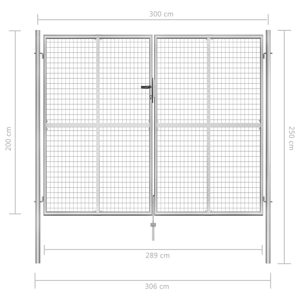 ezüst színű horganyzott acél kerti kapu 300 x 200 cm