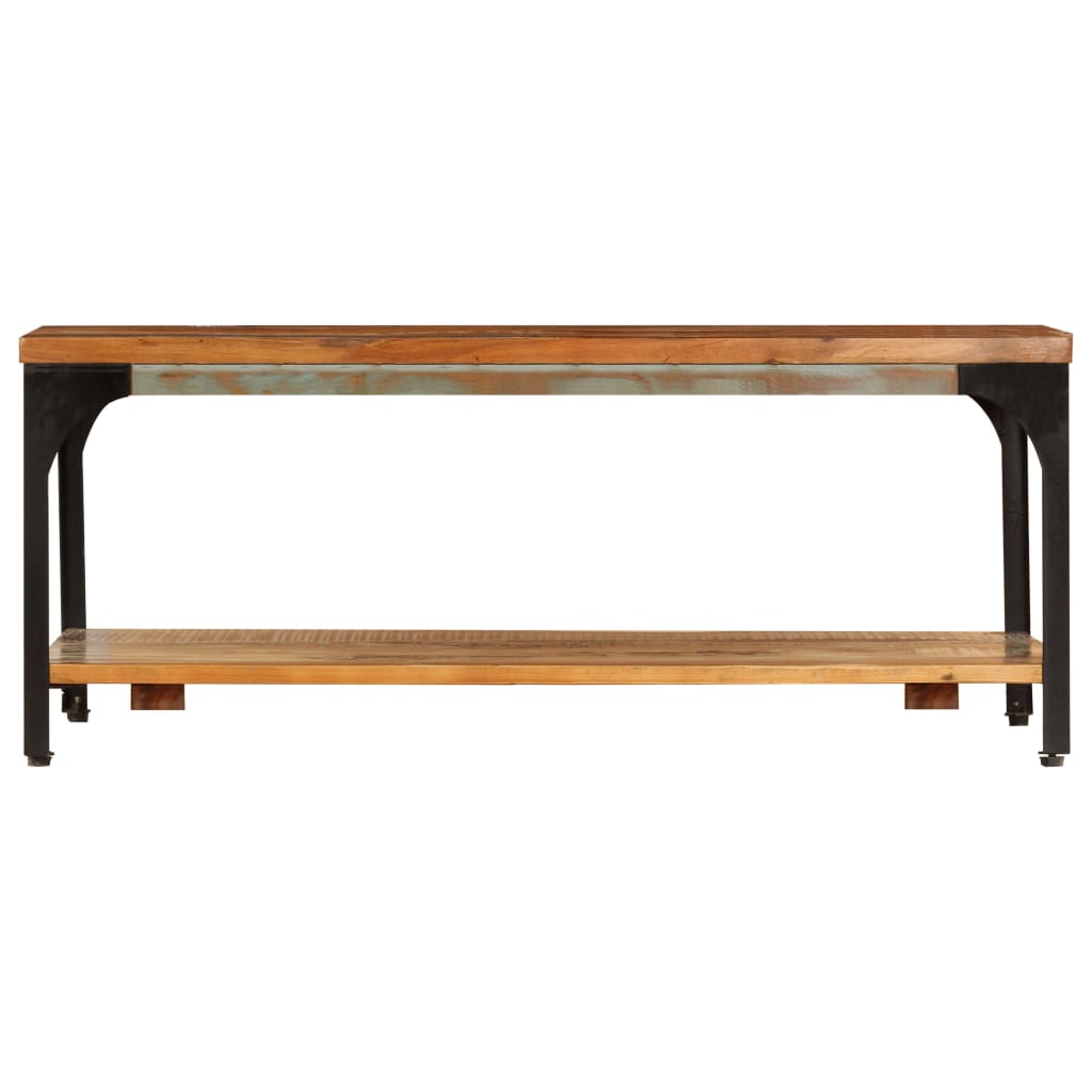 tömör újrahasznosított fa dohányzóasztal polccal 100x60x35 cm