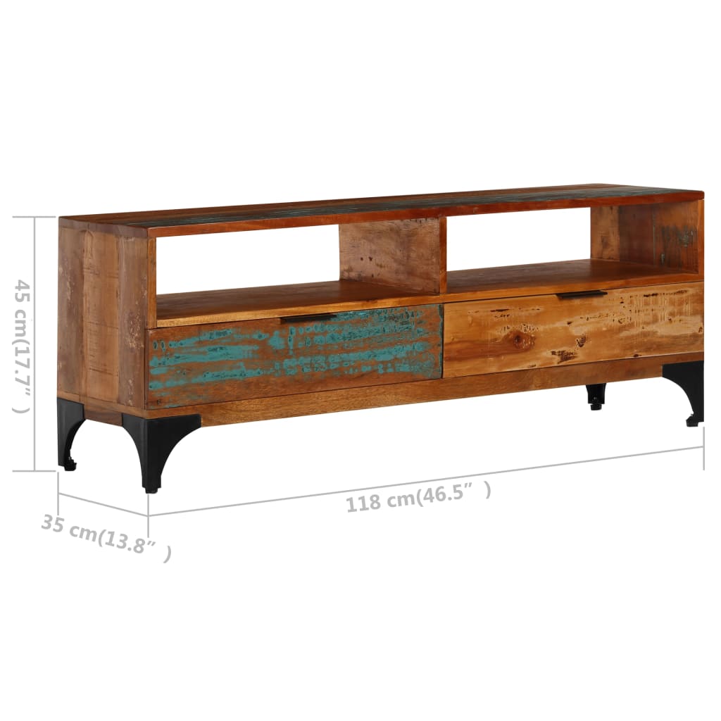 tömör újrahasznosított fa TV-szekrény 118 x 35 x 45 cm