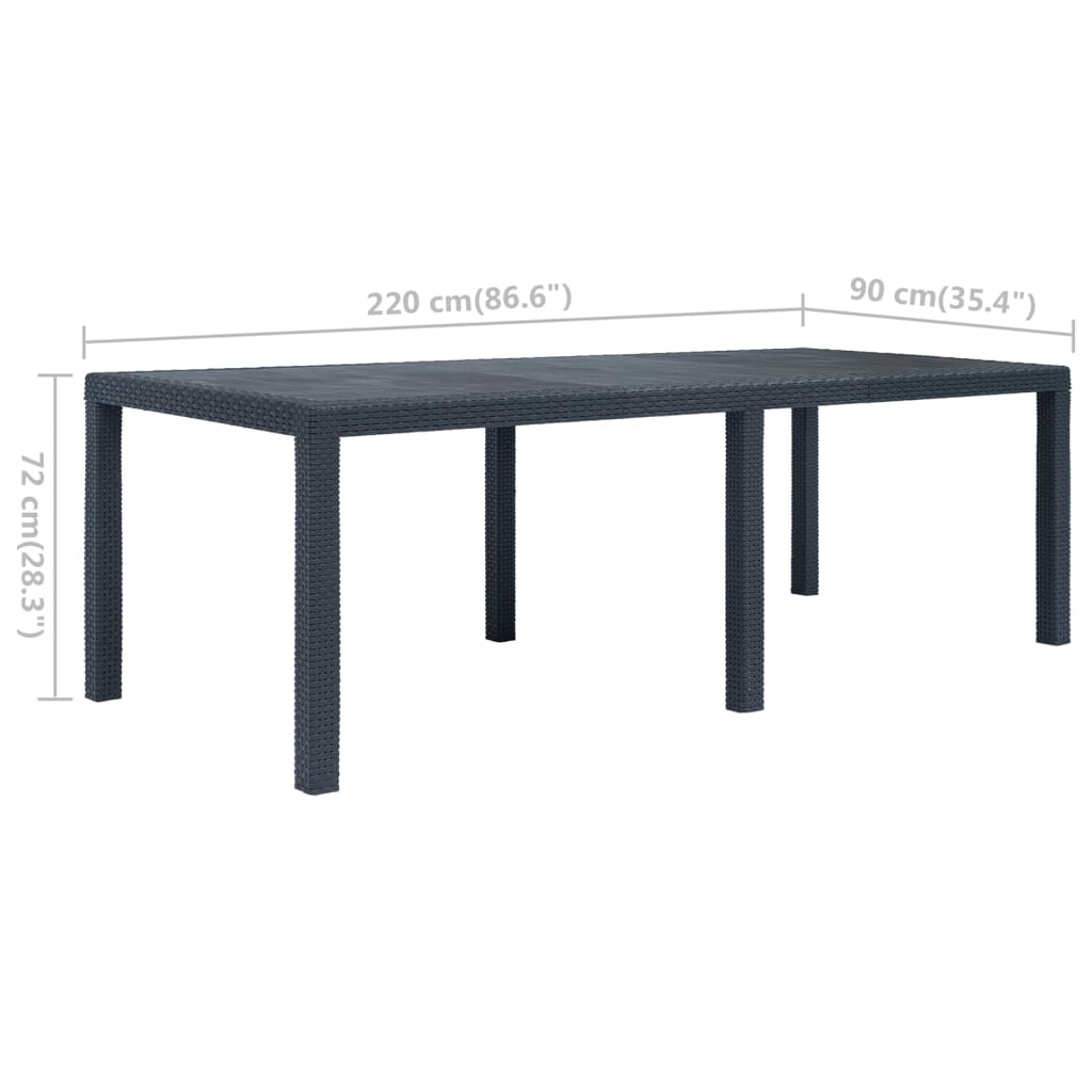 antracit rattan hatású műanyag kerti asztal 220 x 90 x 72 cm