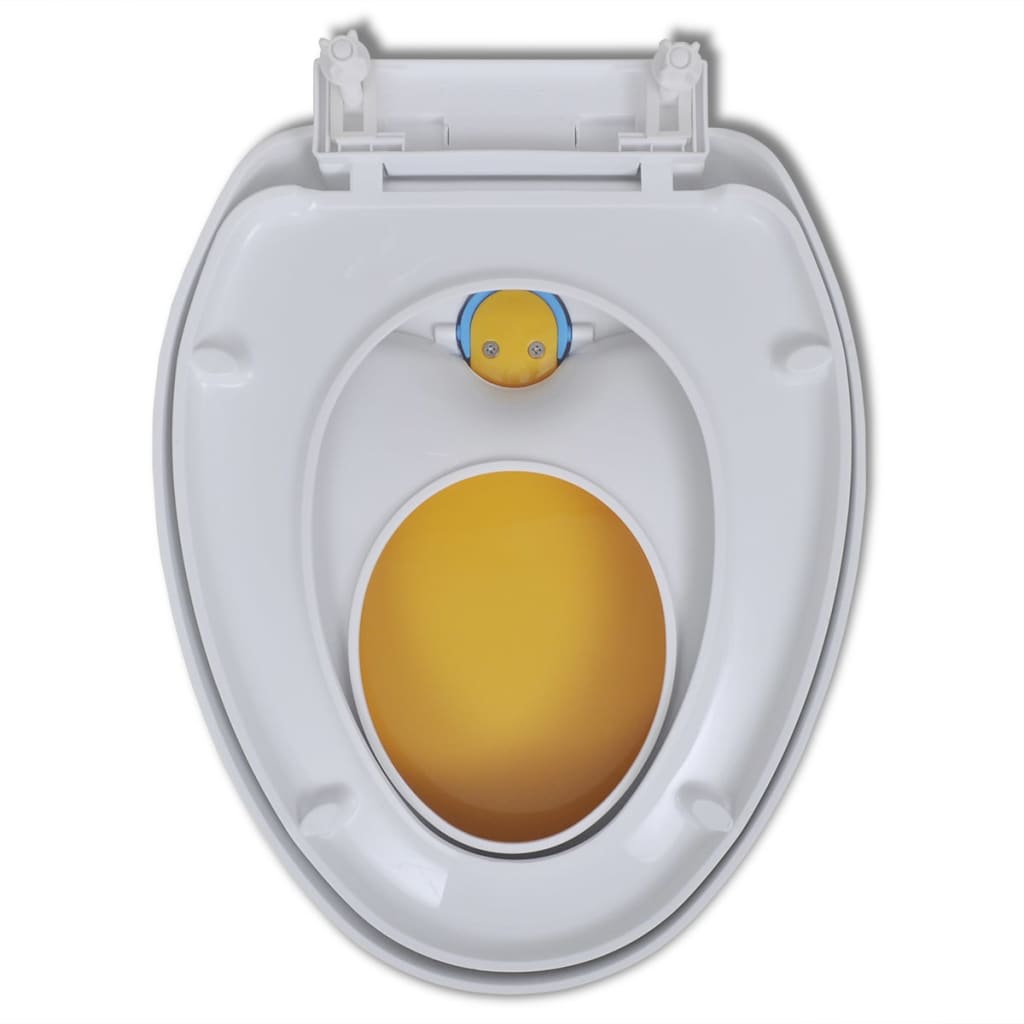 2 db fehér és sárga műanyag WC ülőke lassan csukódó fedéllel