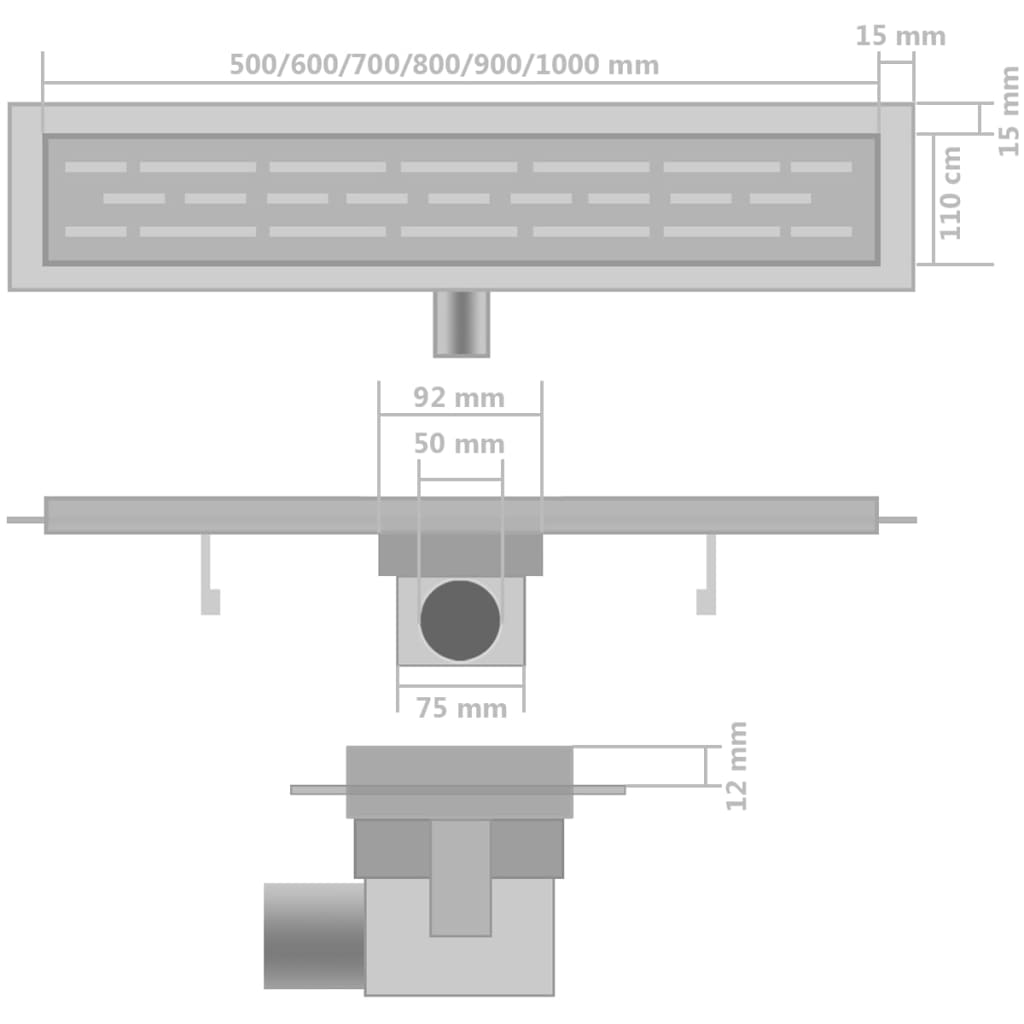 2db lineáris rozsdamentes acél zuhany lefolyó 530 x 140 mm