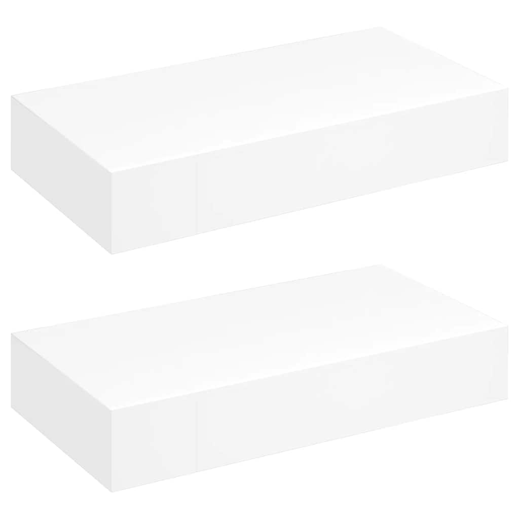 2 db fehér lebegő fali polc fiókkal 48 cm
