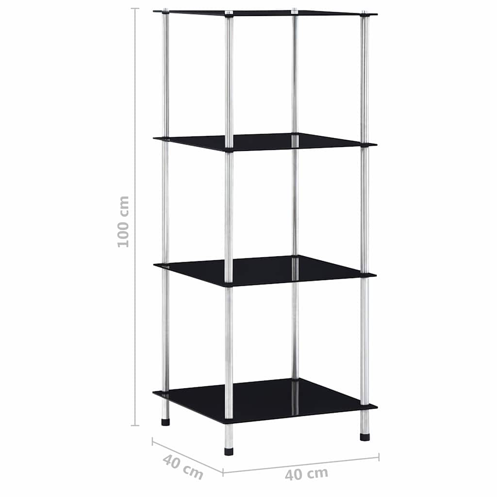 4 szintes fekete edzett üveg polc 40 x 40 x 100 cm