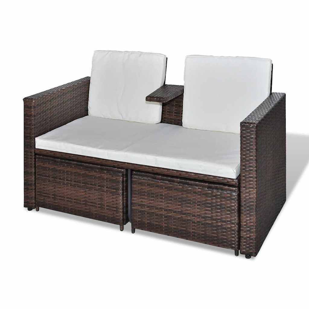 4-részes barna polyrattan kerti bútorszett párnákkal