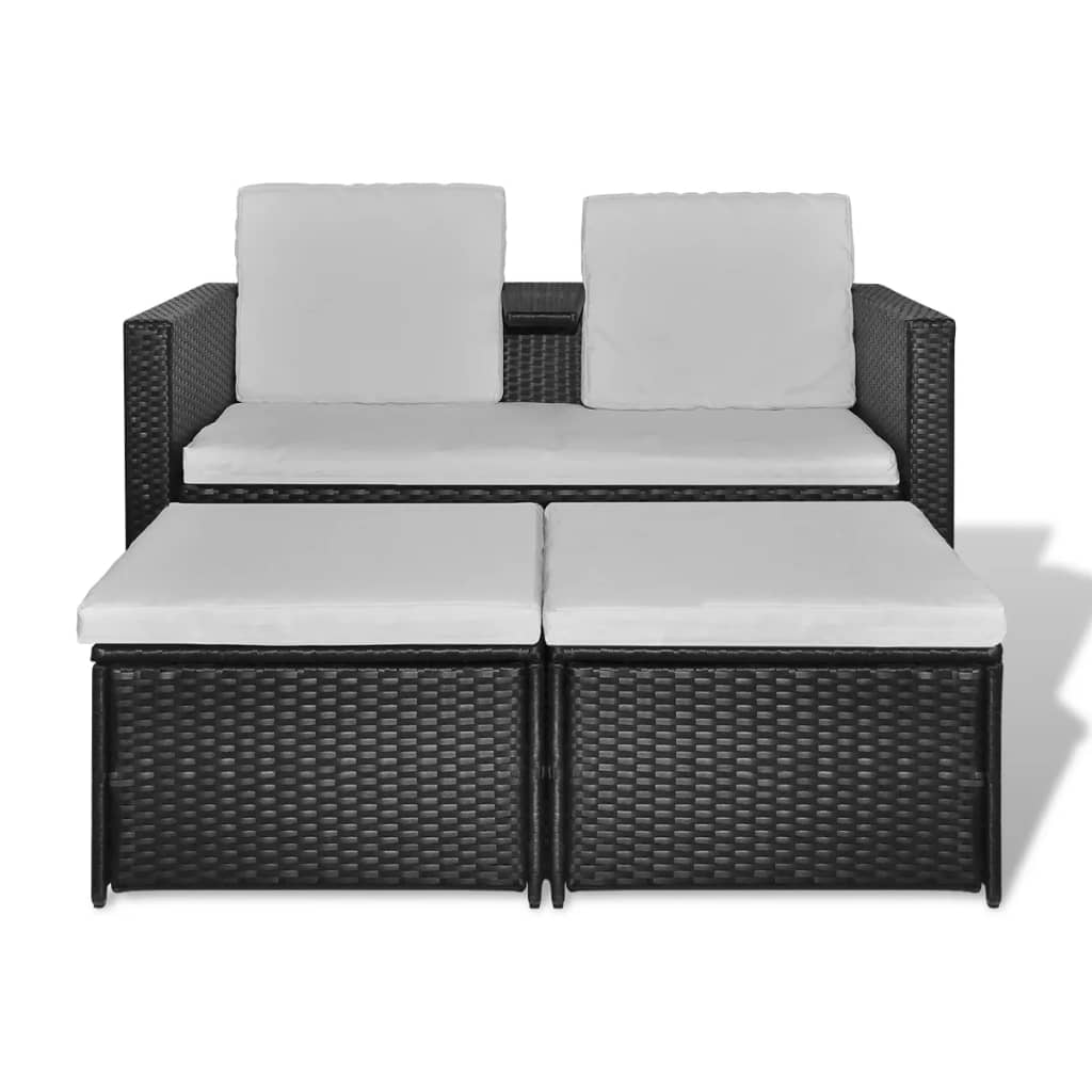 8 részes fekete kerti polyrattan pihenőszett