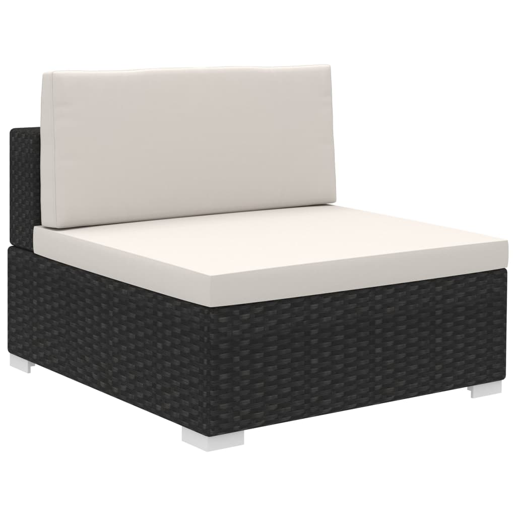 6-részes fekete polyrattan kerti bútorszett párnákkal