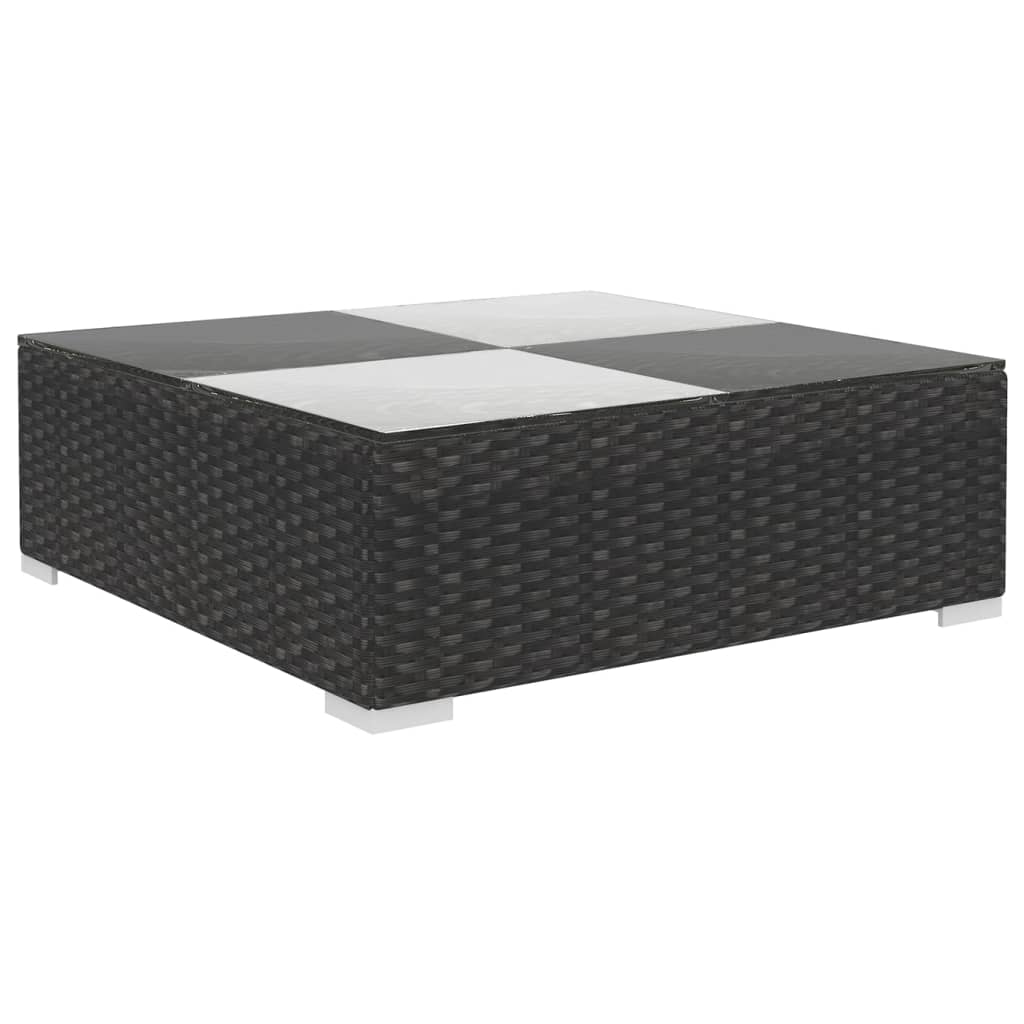 6-részes fekete polyrattan kerti bútorszett párnákkal