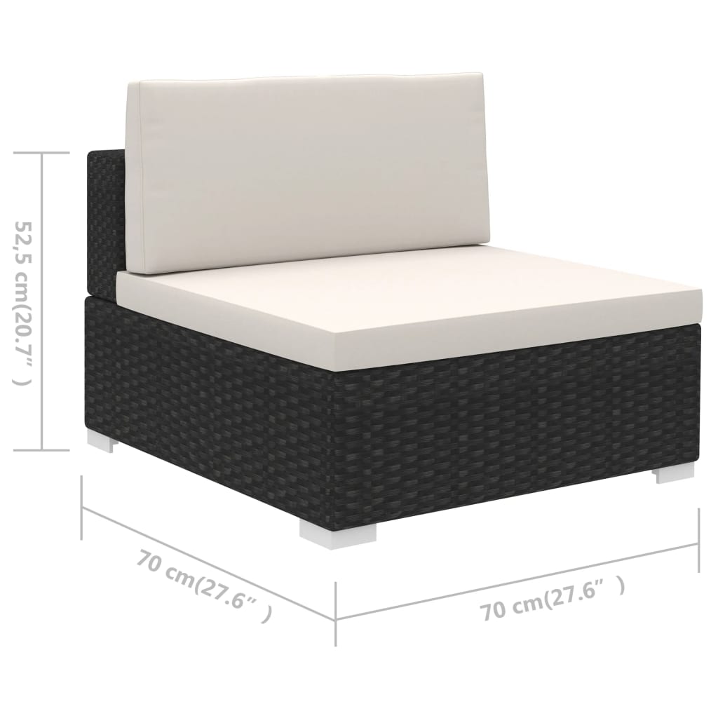 6-részes fekete polyrattan kerti bútorszett párnákkal