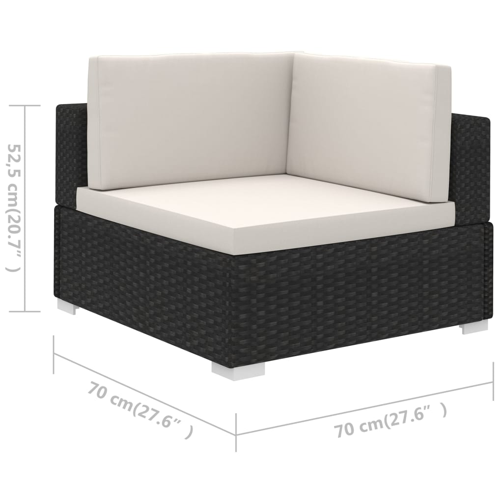 6-részes fekete polyrattan kerti bútorszett párnákkal