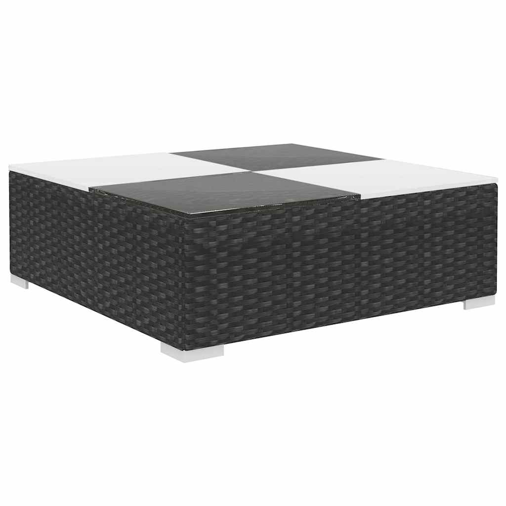 8-részes fekete polyrattan kerti bútorszett párnákkal