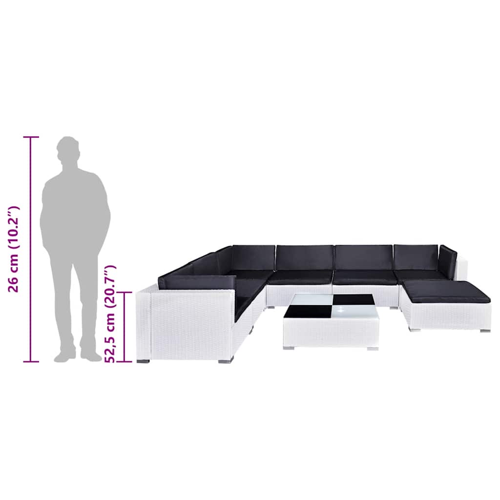 8-részes fehér polyrattan kerti bútorszett párnákkal