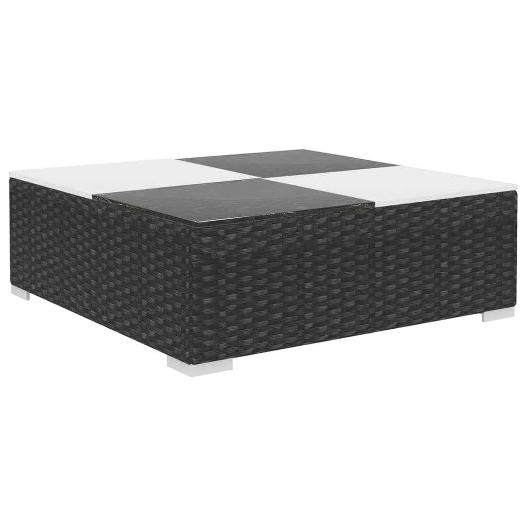 6-részes fekete polyrattan kerti bútorszett párnákkal