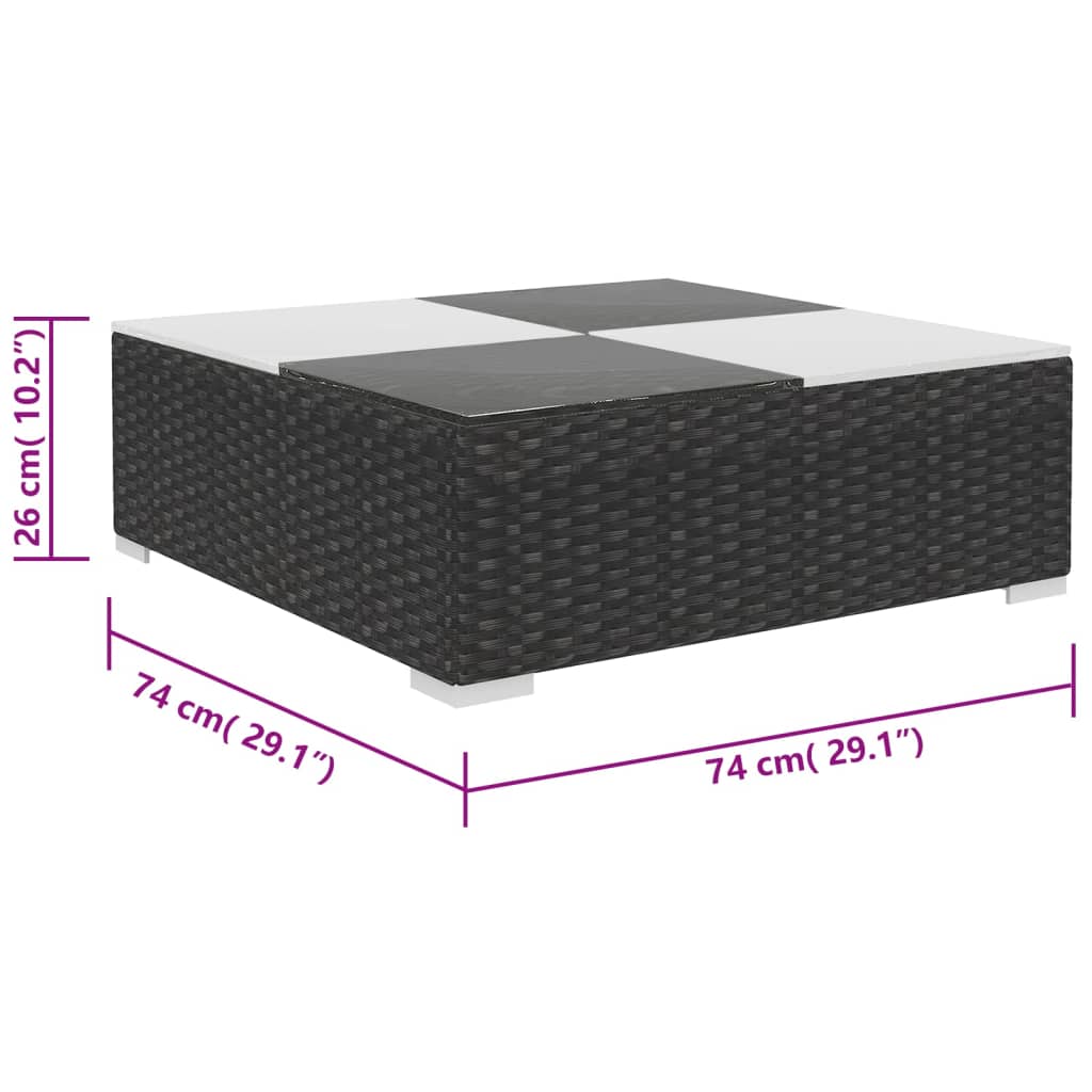 6-részes fekete polyrattan kerti bútorszett párnákkal
