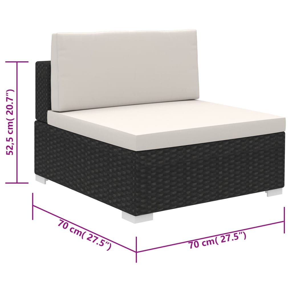 6-részes fekete polyrattan kerti bútorszett párnákkal