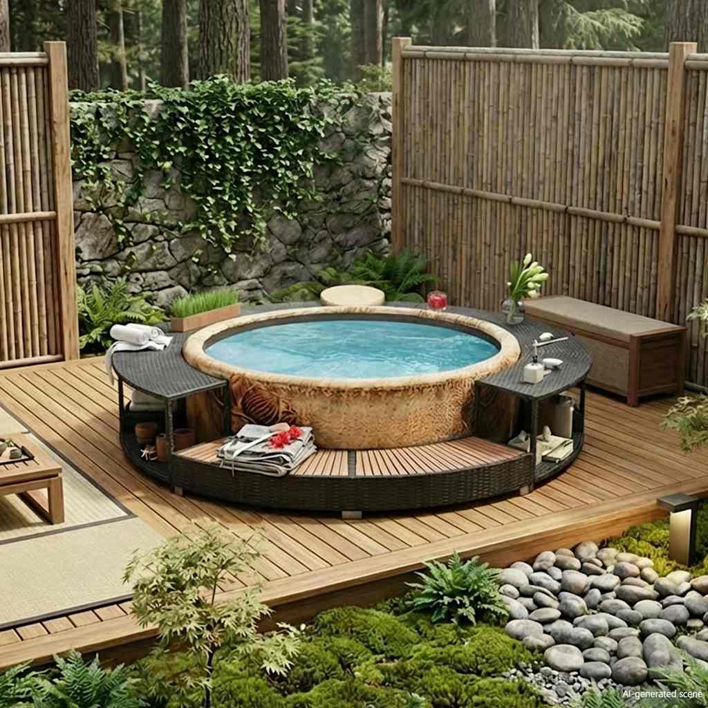 fekete polyrattan jakuzzi-keret