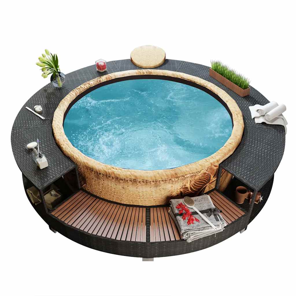fekete polyrattan jakuzzi-keret