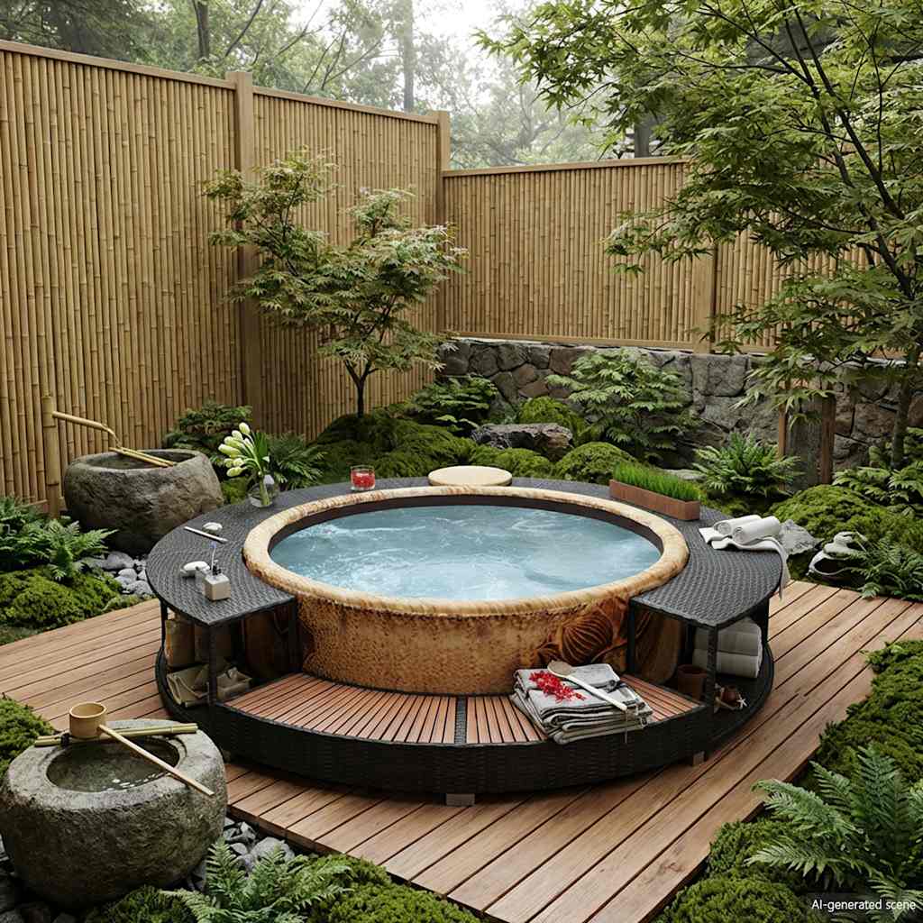 fekete polyrattan jakuzzi-keret