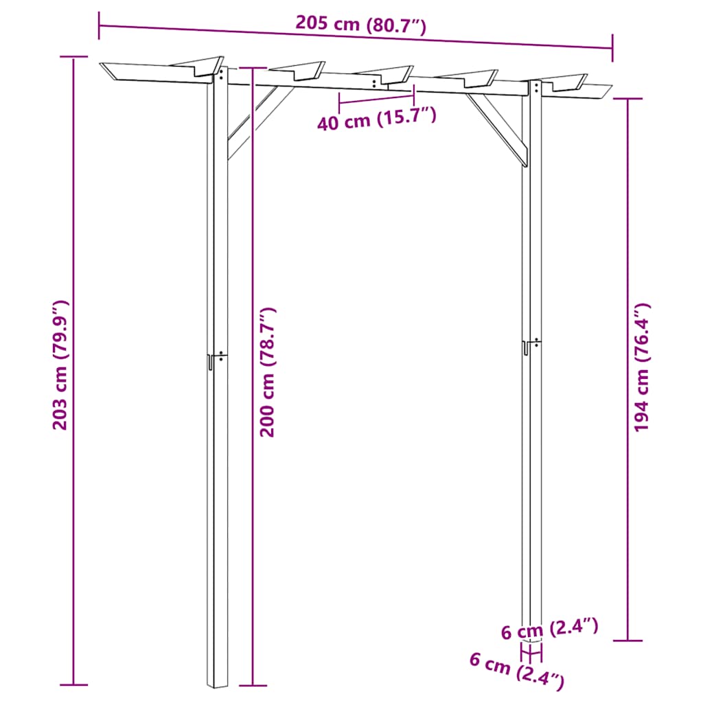 fa kerti pergola 205 x 40 x 203 cm