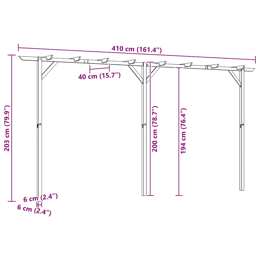 fa kerti pergola 410 x 40 x 203 cm