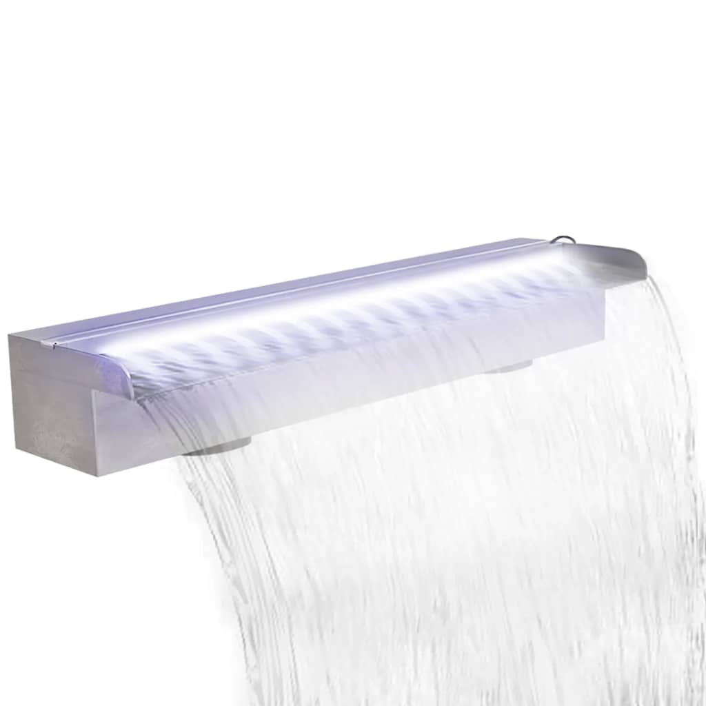 Négyszögletes rozsdamentes acél medence szökőkút LED fényekkel 60 cm