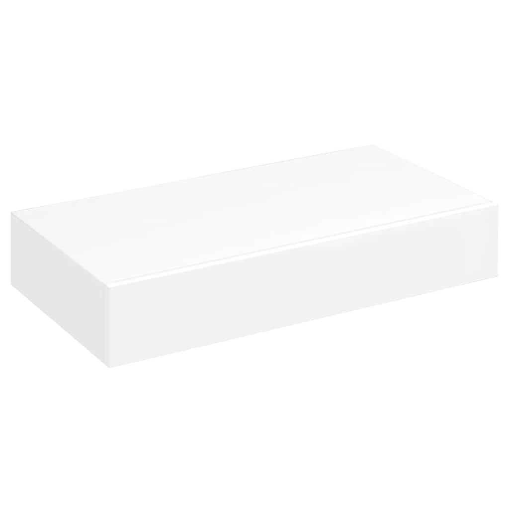 Fehér MDF lebegő fali könyvpolc/DVD tároló 1 fiókkal