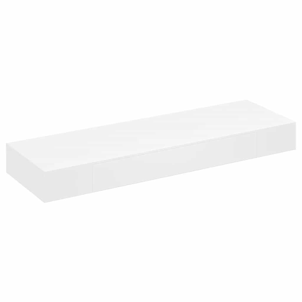 Fehér MDF lebegő fali könyvpolc/DVD tároló 1 fiókkal