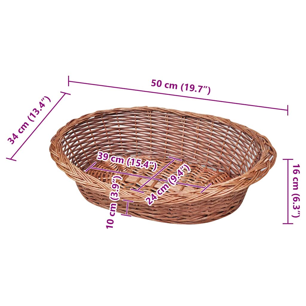 Természetes színű fűzfa kutyakosár/kisállatágy 50 cm