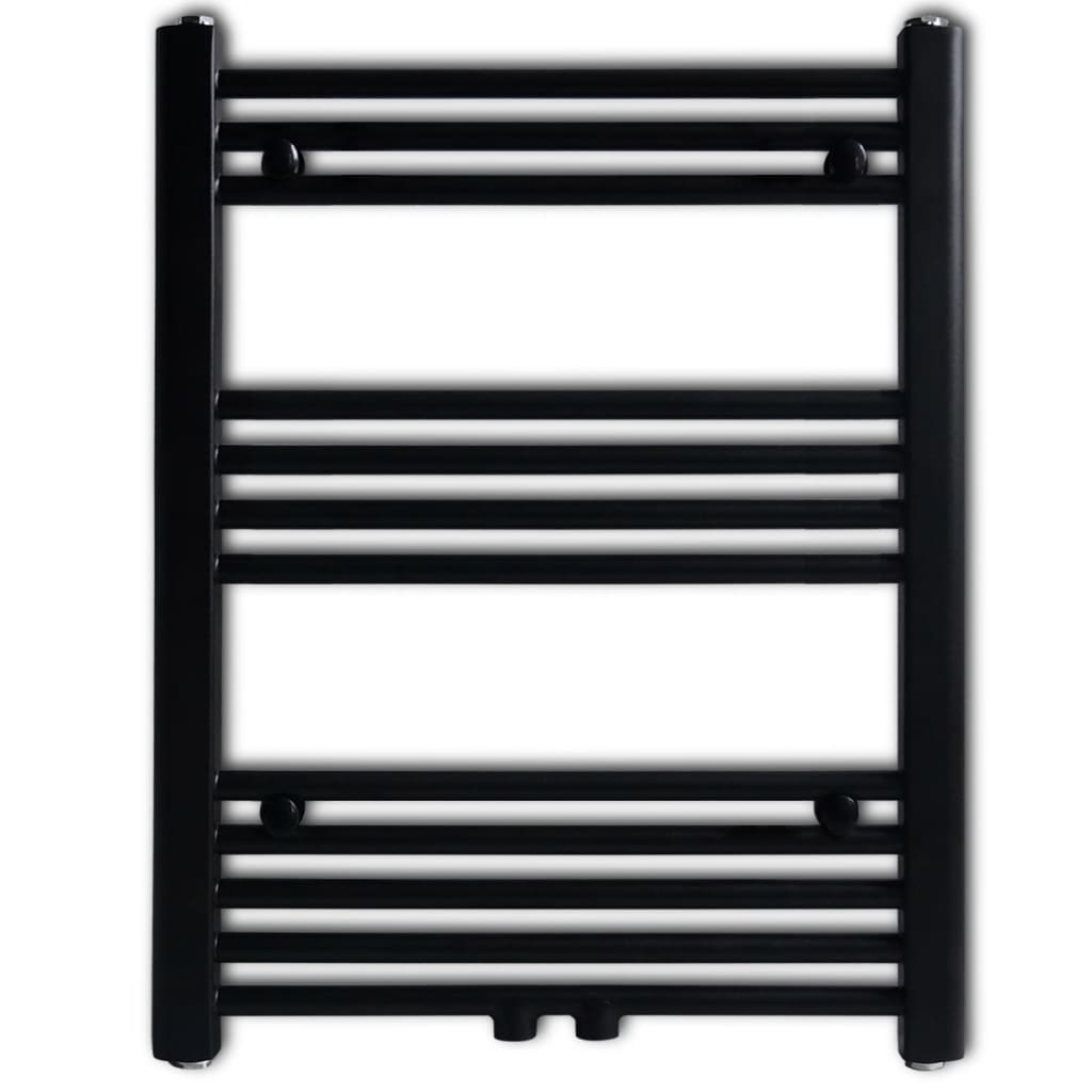 Fekete fürdőszobai egyenes törölközőtartó központi fűtéssel 600x764 mm