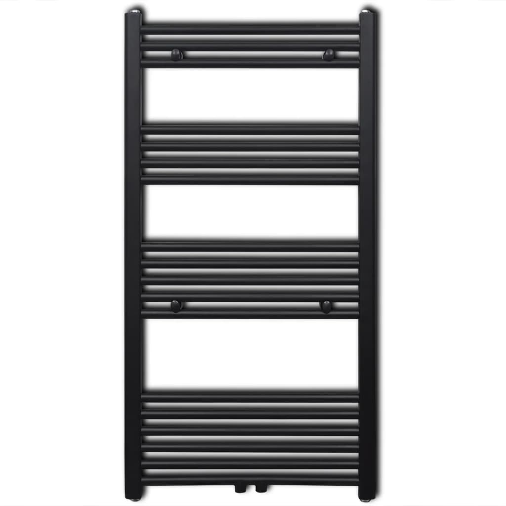 Fekete fürdőszobai egyenes törölközőtartó központi fűtéssel 600x1160mm