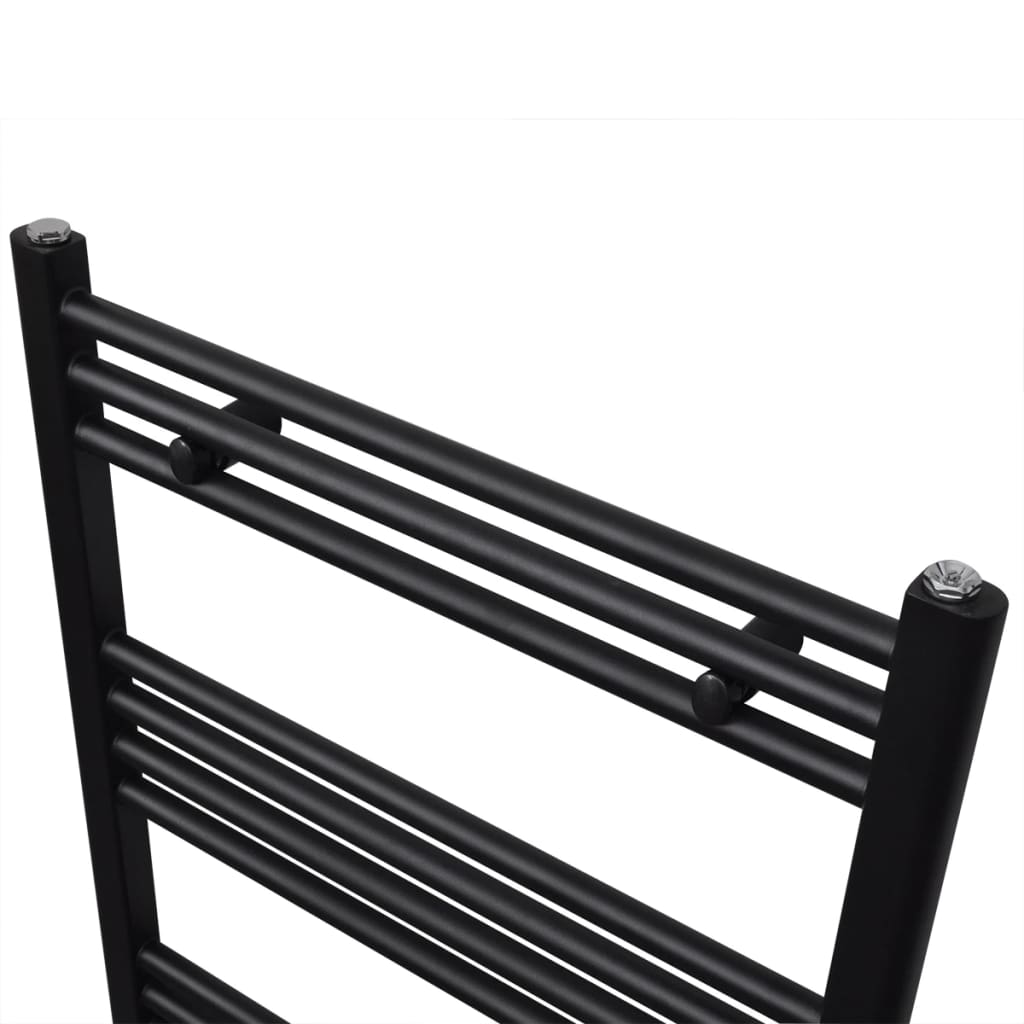 Fekete fürdőszobai egyenes törölközőtartó központi fűtéssel 600x1160mm
