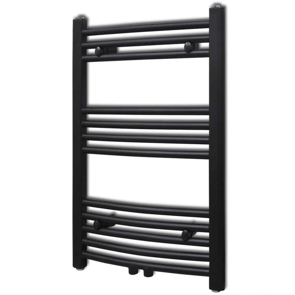 Fekete fürdőszobai íves törölközőtartó központi fűtéssel 500x764 mm